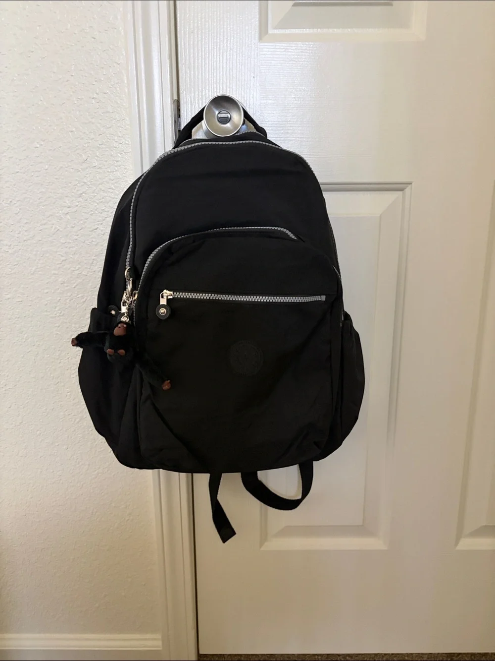 Kipling Seoul vintage laptop Large Backpack in Black silver zipper 45cm